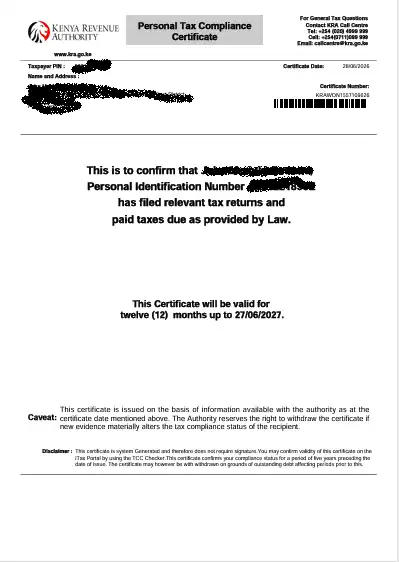 tax compliance certificate kenya